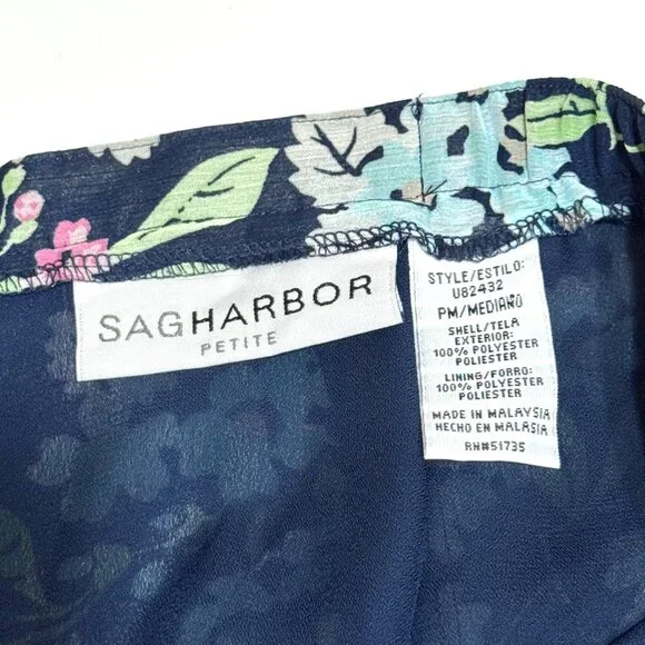 Vtg Y2K Sag Harbor Floral Flared Chiffon Skirt Elastic Waist Fairy Feminine Navy - Picture 9 of 14